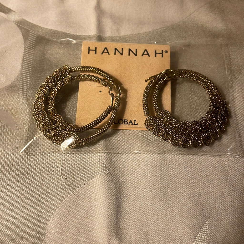 New With Tags-Brass Colored Hoops Earrings On Fish Hooks-Hannah 6$